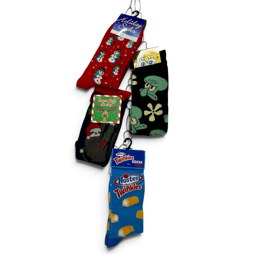 Novelty Socks Bundle 4 Pairs Hostess Twinkies Squidward Christmas Sloth New